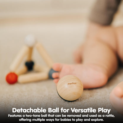 PlanToys® Wooden Triangle Clutching Toy | Montessori Inspired Infant Toy for Grasping, Sensory Play & Motor Skill Development | Eco Friendly Baby Rattle with Detachable Ball