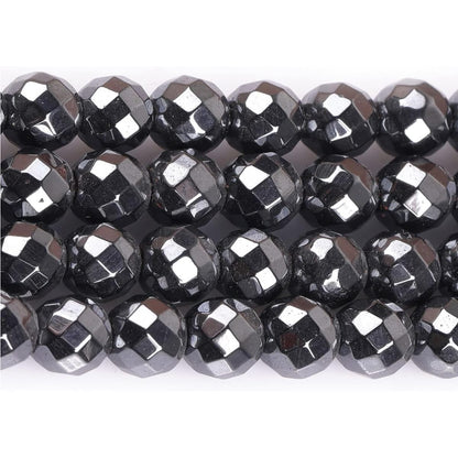 HAAMIIQII 65pcs 6mm Natural Black Hematite Loose Gemstone Beads Faceted Round Spacer Stone Beads for Jewelry Making DIY Bracelets Necklaces Crafting