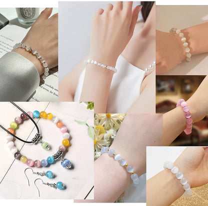HAAMIIQII 45pcs 8mm Yellow Cat Eye Beads Round Loose Gemstone Beads for Jewelry Making Strand 15 Inch