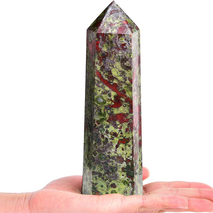 AMOYSTONE Bloodstone Obelisk Large Healing Crystal Wand Tower 6 Faceted Column Reiki Chakra Meditation Therapy Green Red 1.1-1.7 LBS