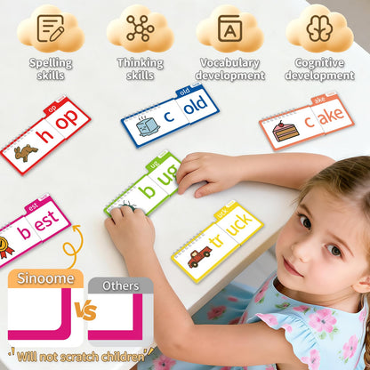 Sinoome Phonics Flash Cards Word Family Build Book, 40 Read & Rhyme Flip Books, Learn to Read for Kids Ages 4-8, Engaging Educational Tools for Preschool-Kindergarten, Fun Sight Words & Phonics Games