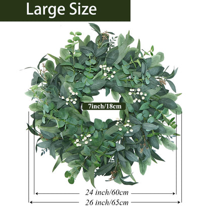 BINFEN 24"-26“ Green Eucalyptus Wreaths for Front Door with White Berries – Lifelike Spring, Summer, and Winter Wreath for Farmhouse Front Porch, Window, Door Decor