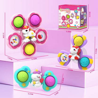 3PCS Suction Cup Spinner Toys for 1 Year Old Girls Boys, Baby Bath Toys,Spinners for Kids Sensory Toys for Toddlers 1-3,Toddler Girl Birthday Gifts