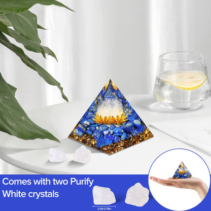 Hopeseed Orgone Pyramid for Positive Energy, Orgonite White Crystal&Lapis Lazuli Stone Healing Crystals Pyramid Set for Reduce Stress Chakra Reiki Healing Meditation Attracts Lucky