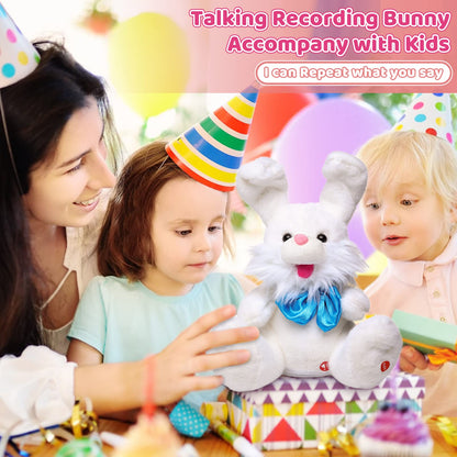 Emoin Easter Bunny Stuffed Animals Bunny Plush Baby Toys Bunny Peek-A-Boo Toys Repeats What You Say Singing with Floppy Ears Birthday Gift for Toddler 7 8 9 10 11 Months 1-2 Year Old（White）