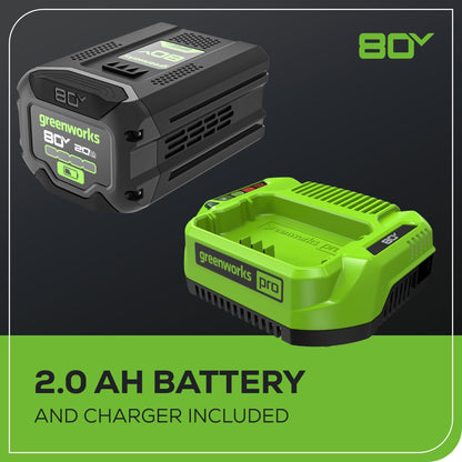 Greenworks 80V 10" Brushless Cordless Polesaw (Great For Pruning and Trimming Branches / 75+ Compatible Tools), 2.0Ah Battery and Charger