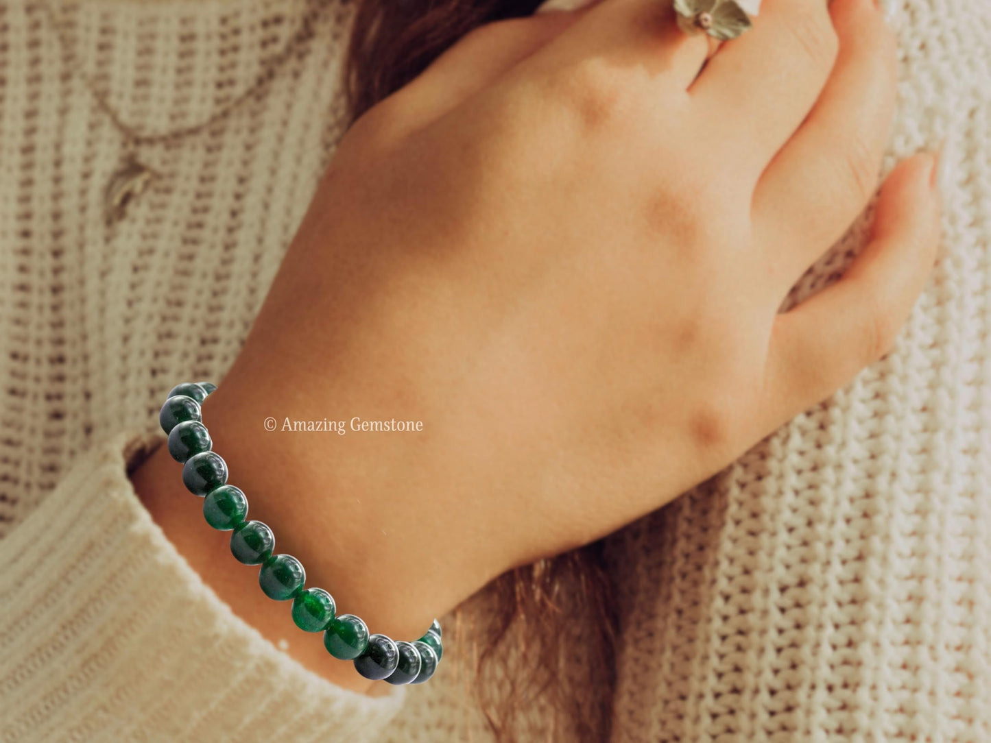 Amazing Gemstone Jade Bracelet, Green Jade Stretchable Beaded Bracelet, Unisex Adult Gift, 7 to 10.5 Inches