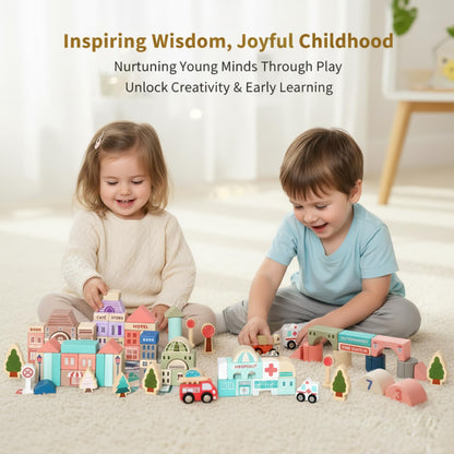 Migargle Wooden Building Blocks Set, 115 Pcs City Construction Stacker Stacking Preschool Learning Educational Toys, Toddler Toys for 3+ Year Old Boy and Girl Gifts