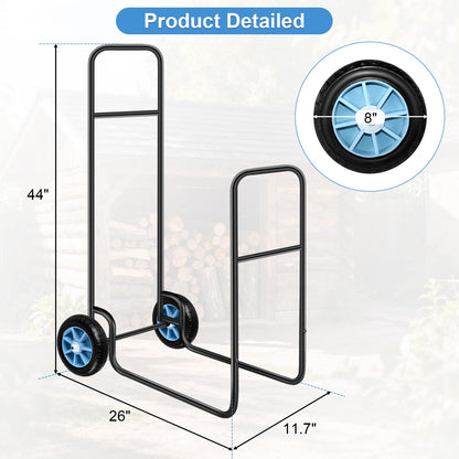 Meyoppm Firewood Log Cart Carrier with Pneumatic Rubber Wheels, 250 lbs Load Capacity Firewood Rack Cart, Firewood Log Cart Suitable for Indoor and Outdoor Mobile Wood(Black)