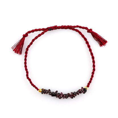 NJCRAFT Red Garnet Bracelet for Women | Natural Red Garnet Gemstone Chips Adjustable Braided Bracelet (Approx. 6 Carat) | Handmade Slider Rope Bracelet 6+4 Inch | Minimalist Jewelry Gift
