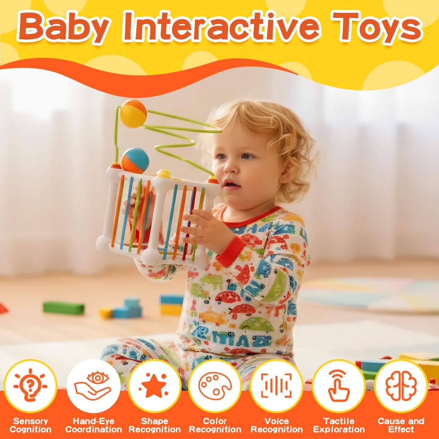Fyxttalor Montessori Toys for Toddlers 18 Months+, 16PCS Baby Activity Cube with Shape Sorter, 3 Suction Cup Spinner Toys, 2 Bead Mazes, Ball Rolling Track, Developmental Learning Gifts for Boys Girls