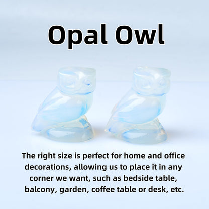 WUYOUSHI Opal Crystal Owl Figurine Hand Carved Lucky Stone Statue for Healing Home Office Decor Spiritual Gift for Women Men