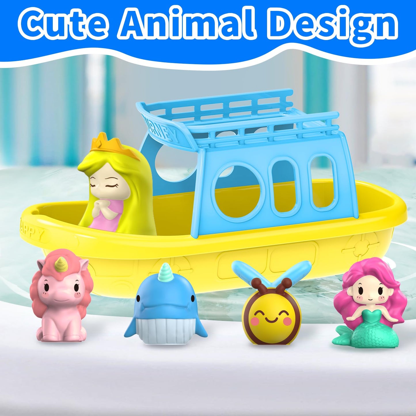 Oriate Mermaid Princess Finger Puppets Bath Toys(5 PCS) for Kids Toddlers 1-3 with Bath Boat, Baby Bathtub Shower Toys, Animal Whale Bee, Floating Water Beach Pool Toys Easter Eggs
