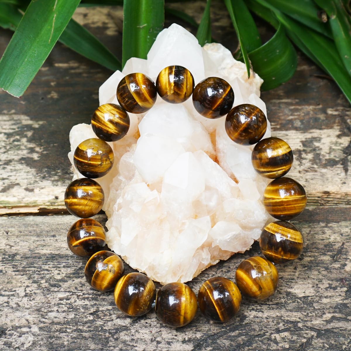 TaHLga Tigers Eye Mens Bracelet 14MM with Golden Brown Cats Eye | Fits for About 8" XLarge Wrist | Natural Solar Plexus Chakra Gemstones | Bring Luck Wealth Courage | Protection from Evil | Gift