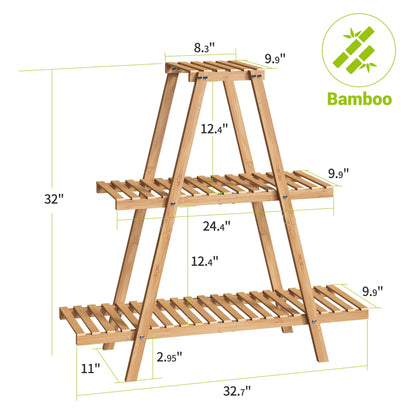 BMOSU Plant Stand Bamboo for Indoor Outdoor Tiered Plant Shelf 8 Potted Flower Holder Ladder Rack Garden Balcony Living Room Patio(3 Tier Natural)