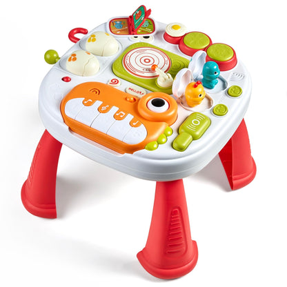 Baby Activity Table Learning & Fun, Baby DJ Table for Sitting Play, Keyboard Musical Toy and Detachable Red Legs Activity Table for Toddlers, Educational Interactive Toys for Kids