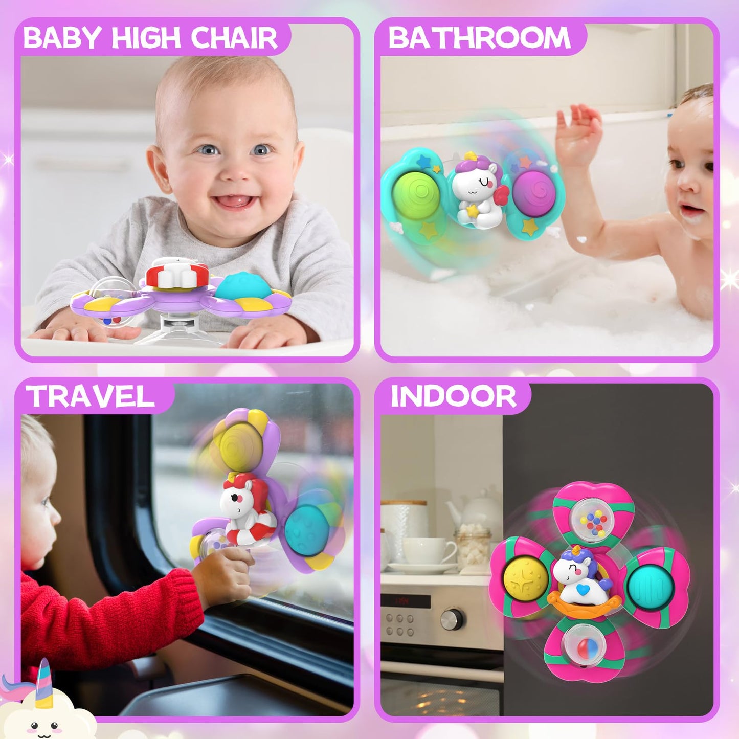 3PCS Suction Cup Spinner Toys,Bath Toys for Baby 12 18 Months,Toys for 1 2 Year Old Toddler Girls,Sensory Toys for Toddlers 1-3 First Birthday Baby Gifts for Girls
