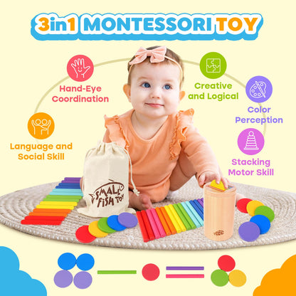SMALL FISH Wooden Montessori Baby Toys and Toddler Busy Board Bundle