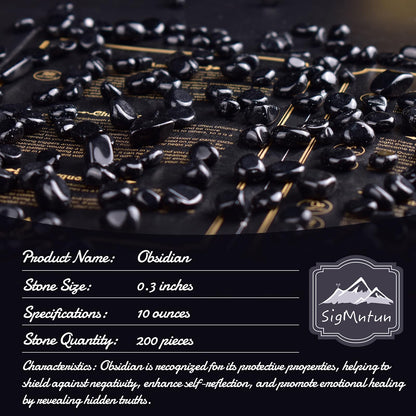 SigMntun Polished Obsidian Crystal Chips 200 Pcs - 0.3" 10 oz Tumbled Stone Chips Crushed Sea Glass Stones Healing Reiki Crystal Making Home Decoration