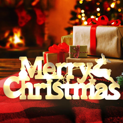 DERAYEE Merry Christmas Sign LED Hanging Ornament Light Christmas Glowing Letter Sign for Xmas Tree Wall Door Fireplace Indoor Outdoor