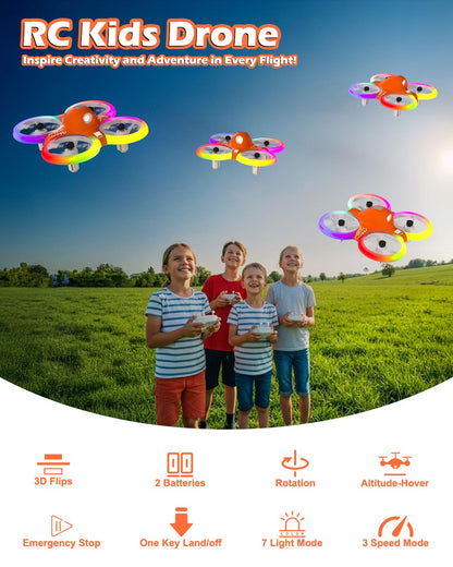 Drone for Kids with Colorful Light, Mini Indoor RC Drone Quadcopter Toy with 360 Flip, Altitude-Hover, Self-Rotation, 3 Speed Modes, 2 Batteries for Boys Girls and Beginners