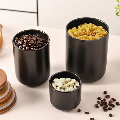 CoorFormer Black Ceramic Canister Set with Bamboo Lids, 3-Piece Airtight Food Storage Jars for Kitchen - Flour, Sugar, Coffee, Tea, Spice - Small, Medium, Large Sizes