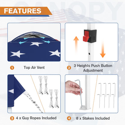 EAGLE PEAK Commercial Canopy 10x10 Pop Up Canopy Tent with 1 Sidewall, Easy Setup Heavy Duty Instant Event Shelter for Vendors & Markets, Outdoor Sun Shade, American Flag