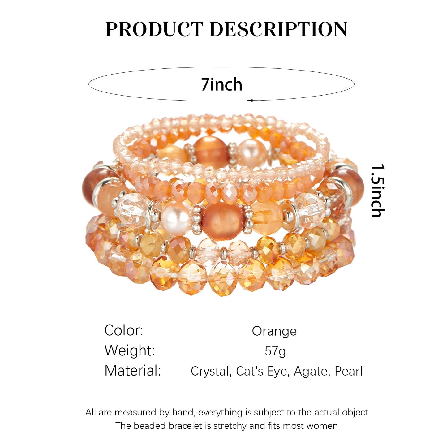 Noessla Beaded Boho Stretch Bracelet Colorful Stackable Crystal Beads Bracelets Trendy Costume Jewelry Mothers Day Gifts for Women(21-Orange)