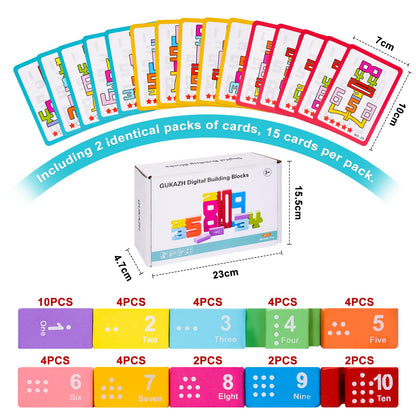 GUKAZH Educational Toys 40PCS Wooden Number Building Blocks Stacking Toys for Kids, Math Learning Tool Digital Building Blocks 1-10, Birthday Christmas Halloween Party Favors for Boys Girls
