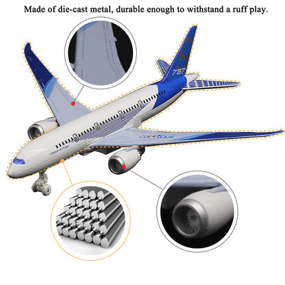 OTONOPI Airplane Toys Bump and Go Airlines Die Cast Metal Model Plane Toy with Lights and Sounds for Kids Blue