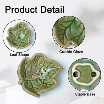 Zaposcca Jewelry Tray, Ceramic Leaves Jewelry Dish, Ring Holder Dish, Small Trinket Tray, Washable Key Bowl(Green)