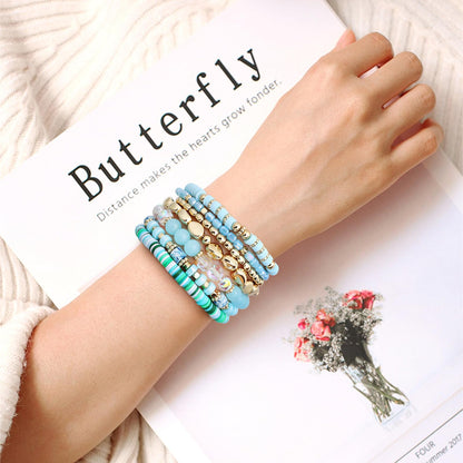 GOOJIDS Surfer Heishi Clay Bead Bracelets for Women Bohemian Stackable Gold Plated Beaded Stretch Bracelets Elastic Layering Friendship Bracelets Set Boho Jewelry