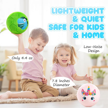 Soft Ball for Toddlers & Babies - Small, Safe & Easy-to-Grip Kickball, Dinosaur & Unicorn Design Soccer Ball - Great First Birthday Gift for Boys & Girls, Plush Indoor Soccer Toy for Ages 1-3 3-8