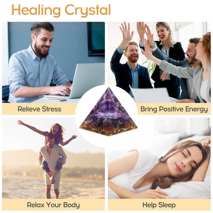 Hopeseed Orgone Pyramid for Positive Energy, Orgonite Natural Amethyst Crystal Healing Crystals Pyramid for Reduce Stress Chakra Reiki Healing Meditation Cleanses the Mind and Boosts Confidence