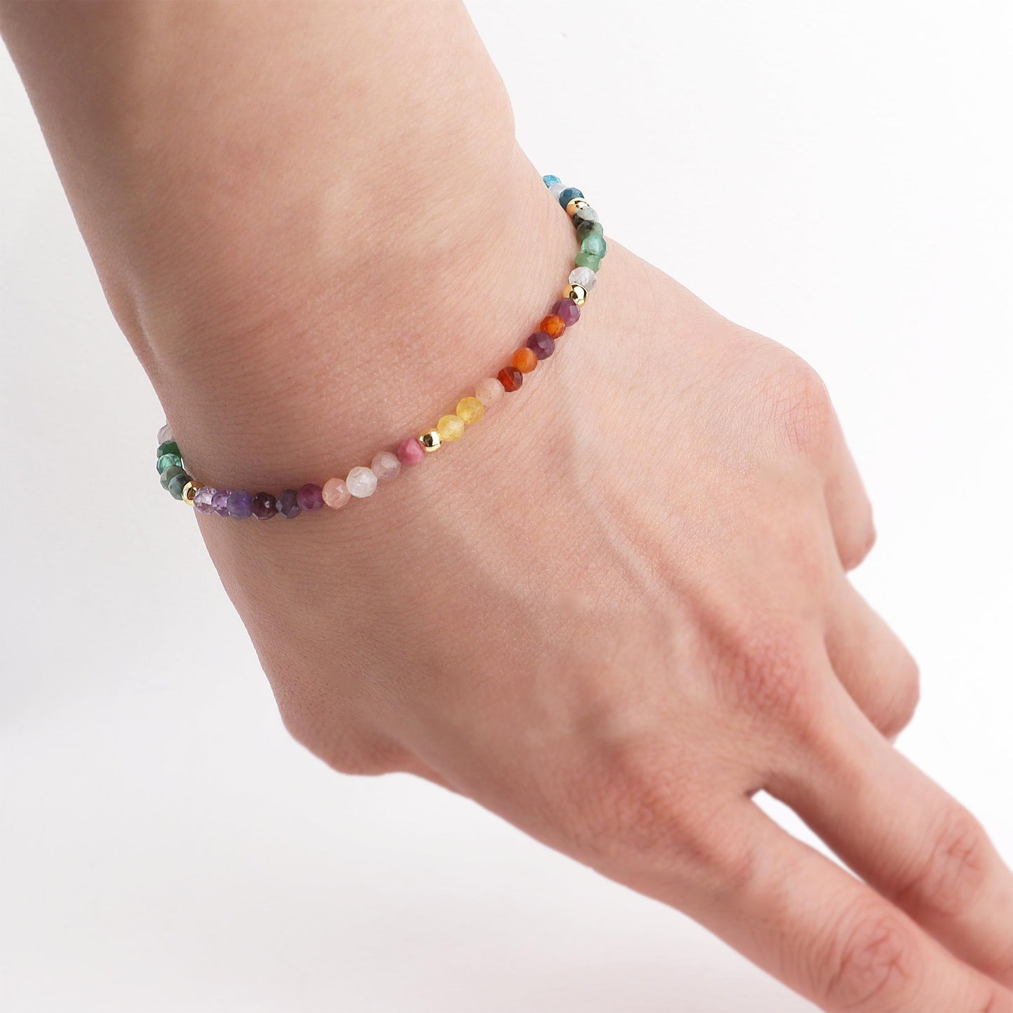 Agriajun Colorful Beaded Gemstone Bracelets for Women, Boho Handmade Rainbow Gold Natural Stone Beads Adjustable Friendship Bracelet Bohemian Jewelry Gift