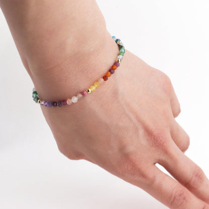 Agriajun Colorful Beaded Gemstone Bracelets for Women, Boho Handmade Rainbow Gold Natural Stone Beads Adjustable Friendship Bracelet Bohemian Jewelry Gift
