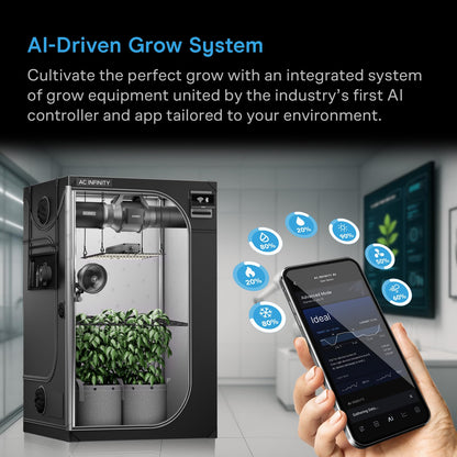 AC Infinity AI Grow System 2x2, 1-Plant Kit w/Self-Learning AI Controller, Dynamic Airflow & LM301H LED Lighting Control, 2000D Mylar Tent w/Lab-Tested Reflectivity, Largest Zippered Window