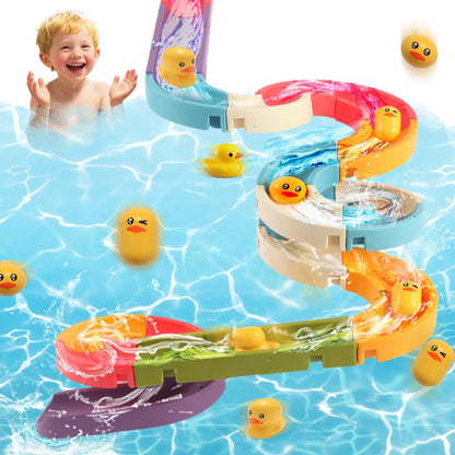Fracurs Duck Slide Bath Toys for Kids Ages 4-8, Bathtub Toys DIY Wall Track Building Kit for Toddlers 2-4 3-5, Fun Shower Toys Bathtub Time Birthday Gift for 3+ Years Old Boys and Girls（34PCS）
