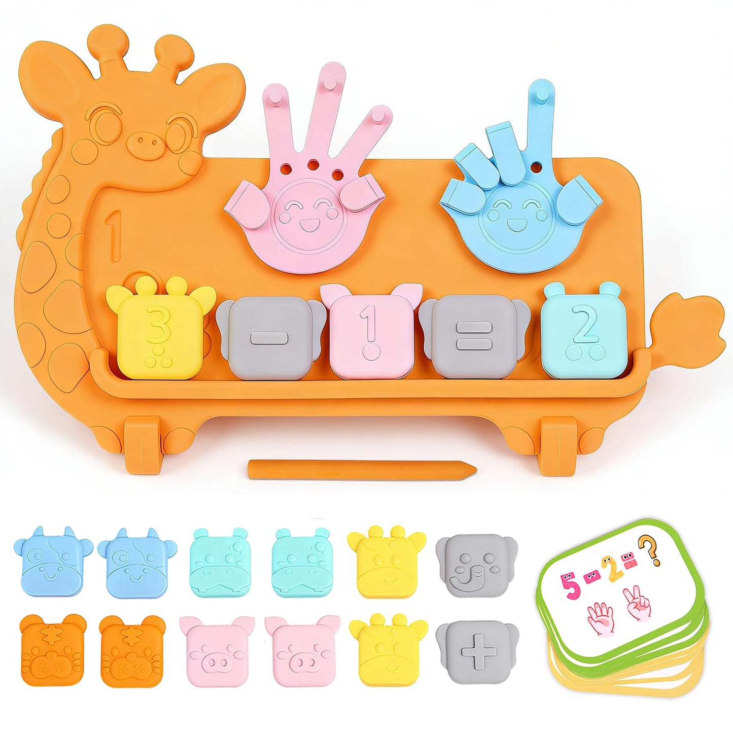 SUMBOHK Silicone Counting Blocks Montessori Math Toy for Toddlers, Giraffe Board with Suction Cup & Tracing, Number Blocks Toys Preschool Manipulatives 3-5, Educational Toys for 3 Year Old