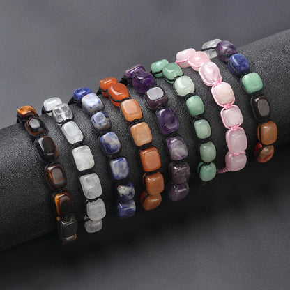 LE SKY Natural Crystal Bracelets Adjustable Hand Woven Rope Healing Chakra Gemstone Beads Bracelet for Yoga Energy Jewelry 5 Strands