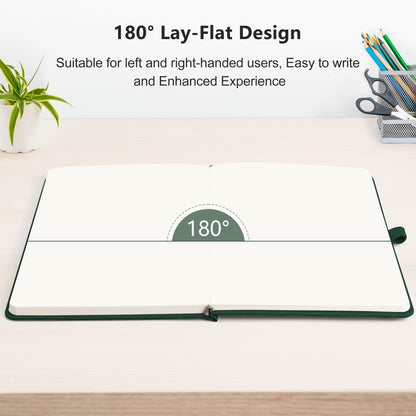 RETTACY Blank Journal Notebook, 2-Pack, 192 Pages per Pack, A5 Medium Size (5.7'' x 8.3''), Leather Hardcover, 100 GSM Thick Paper, for Sketching, Drawing, Painting (Black & Dark Green)