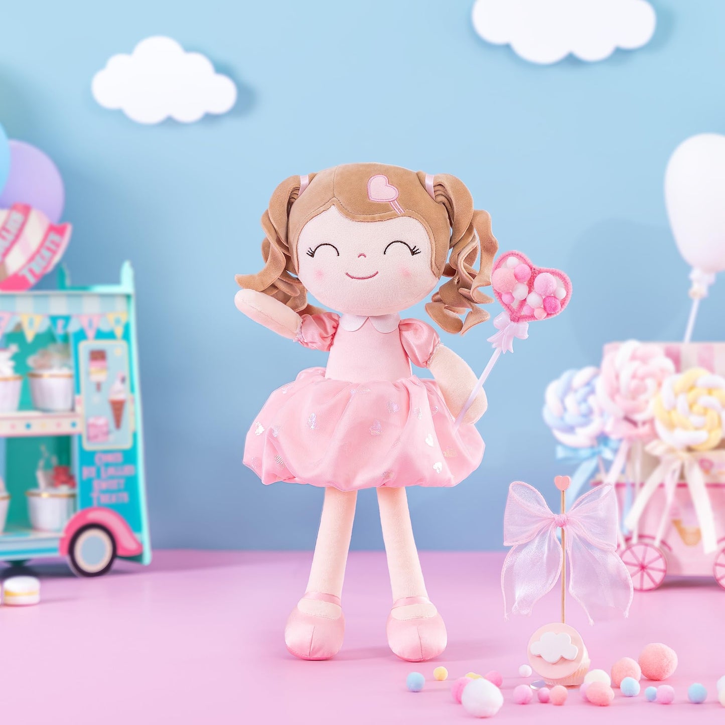 Gloveleya Baby Doll Baby Girl Gifts Plush Curly Kids Girl Toys with Love Toys for Ages 2-4 Toddler Toy Pink