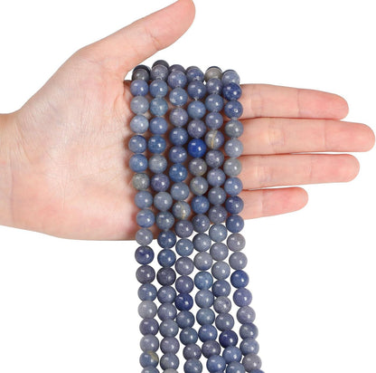 LAIDANLA Blue Aventurine 8mm Natural Stone Beads Round Loose Gemstone Stone Beads for DIY Bracelet Necklace Earrings Jewelry Making Polishing Genuine Real Beading Crystal 96PCS 2 Strand 32"