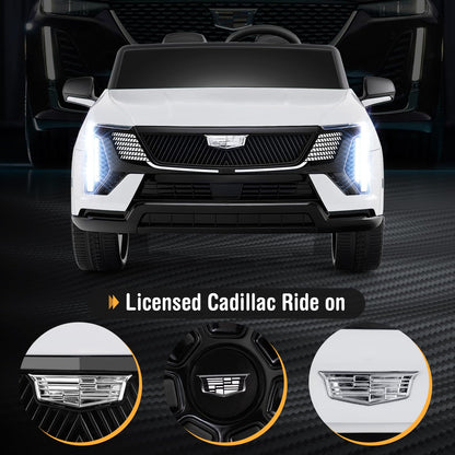 Costzon 2 Seater Ride on Truck, 24V Licensed Cadillac Kids Car Electric Vehicles w/Remote Control, 3 Speeds, LED Lights, Horn, Music, Story & 4-Wheel Spring Suspension, Ride on Car Toy for 3+ (White)
