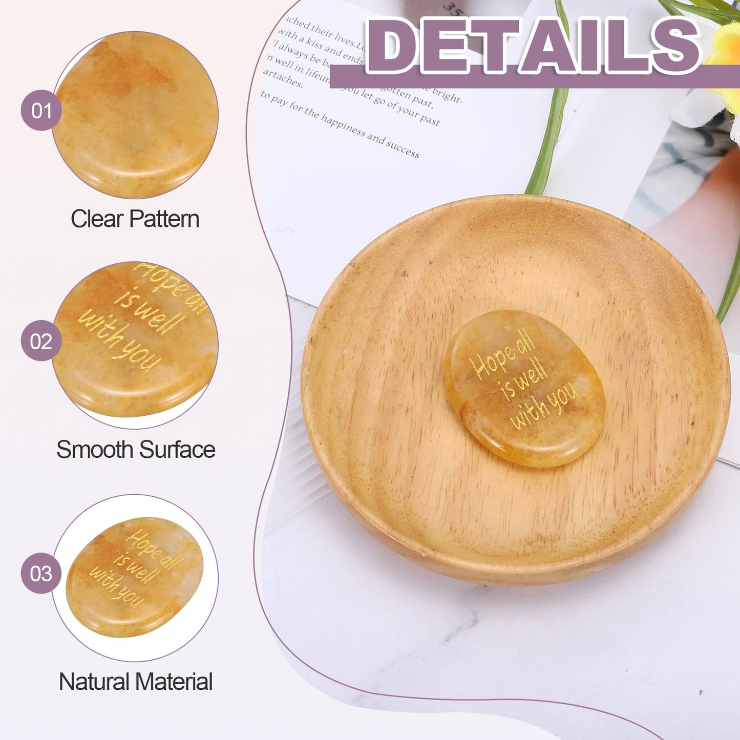 MECCANIXITY Worry Stone, Natural Yellow Stone Crystal Hand Carved Thumb Stone Oval Crystal Pocket Gemstone Stress Relax Palm Stone Meditation Accessories for Anxiety Relieve