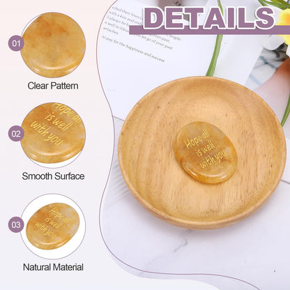 MECCANIXITY Worry Stone, Natural Yellow Stone Crystal Hand Carved Thumb Stone Oval Crystal Pocket Gemstone Stress Relax Palm Stone Meditation Accessories for Anxiety Relieve