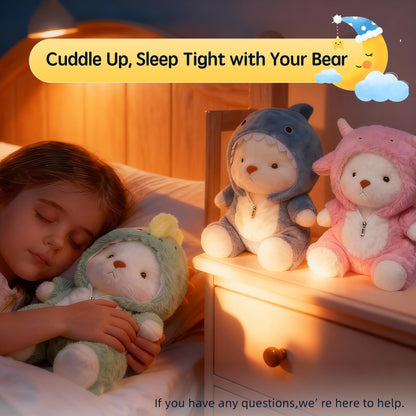 Teddy Bear Stuffed Animals, Teddy Bear Plushies Soft Funny Stuffed Toys with Removable Blue Shark Clothes, 13'' Emotional Support Cute Plush Figure Toys with Movable Legs for Toodlers Kids Women