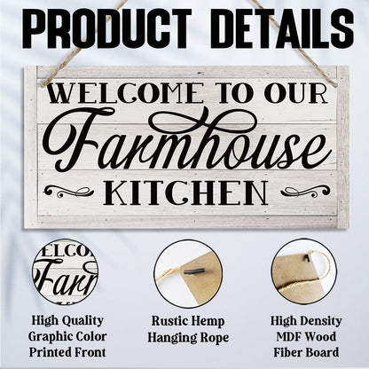 Rustic Farmhouse Kitchen Sign, Hanging Wooden Wall Art - Welcome To Our Farmhouse, Welcome Sign, Country Door Decor, Kitchen Open Daily Signs, Housewarming Gifts, Retro Wall Art 11.8 * 5.9 in