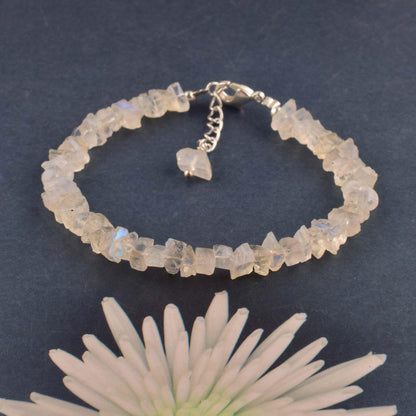 Natural Raw Rainbow Moonstone Bracelet, Rough Beads Gemstone, Healing Crystals, Birthday, Gift for Her, Gemstone Jewelry for Women, Pretection Bracelet