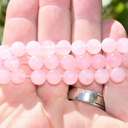 MetJakt Healing Crystals Beaded Bracelets for Womens Natural Gemstone 8mm Beads Stretch Bracelets with 925 Sterling Silver Double Happiness Pendant (Rose Quartz)